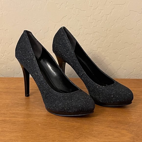Nine West 6.5 Selma Black Sparkle Platform Heel Pumps Barely Worn!! - Picture 3 of 11